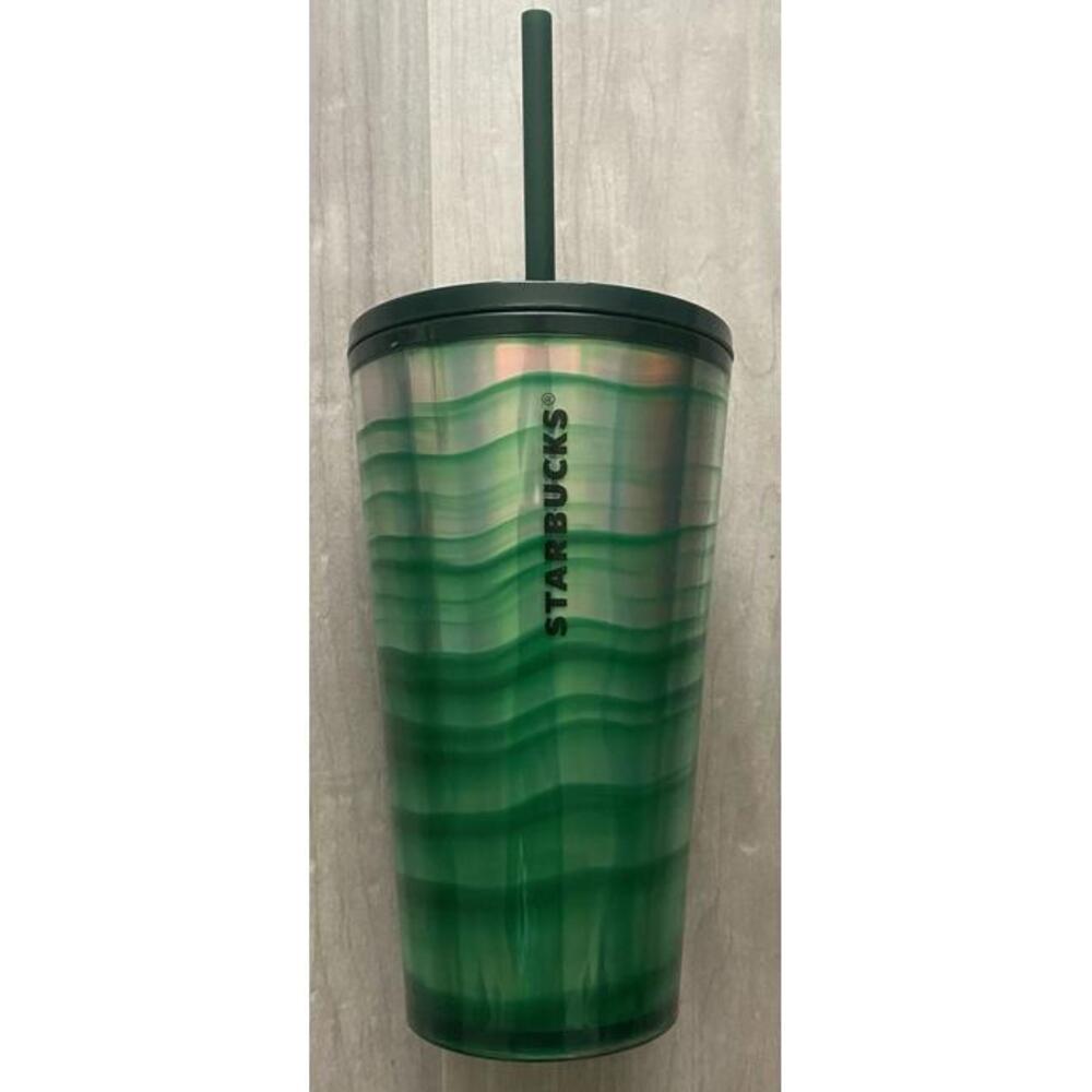 Starbucks 2021 Holiday Green Iridescent Waves Acrylic Tumbler 16 oz Christmas